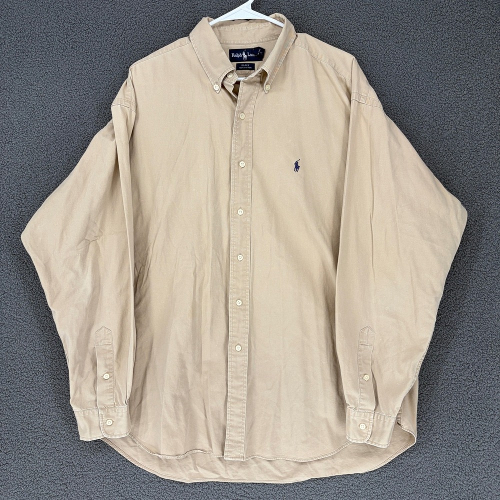 Polo Ralph Lauren Blake Shirt Mens XL Tan Khaki Cotton Button Down Long Sleeve
